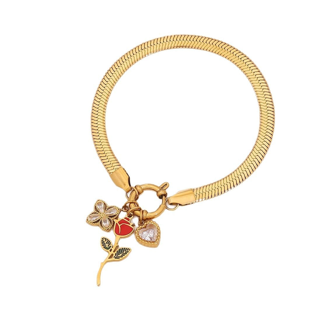 Enamel Rose Heart Stainless Steel Necklace