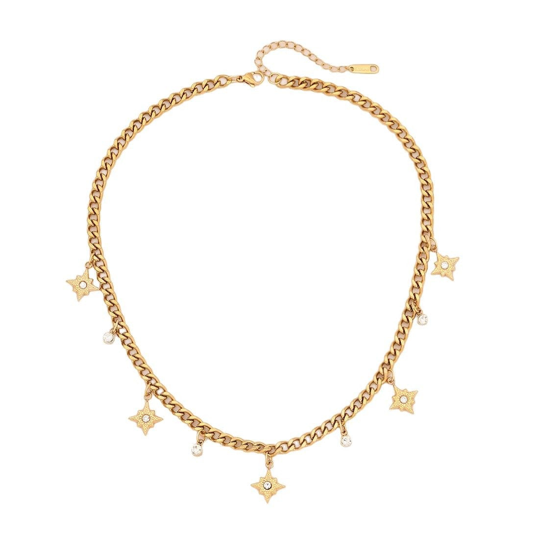 Eight-Pointed Star Rhinestone Stainless Steel Necklace
