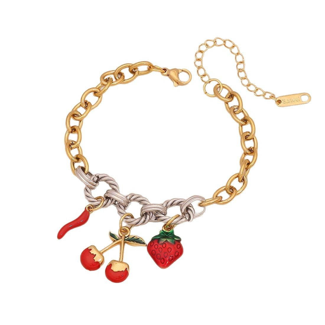 Fruit Charm Stainless Steel Bracelet