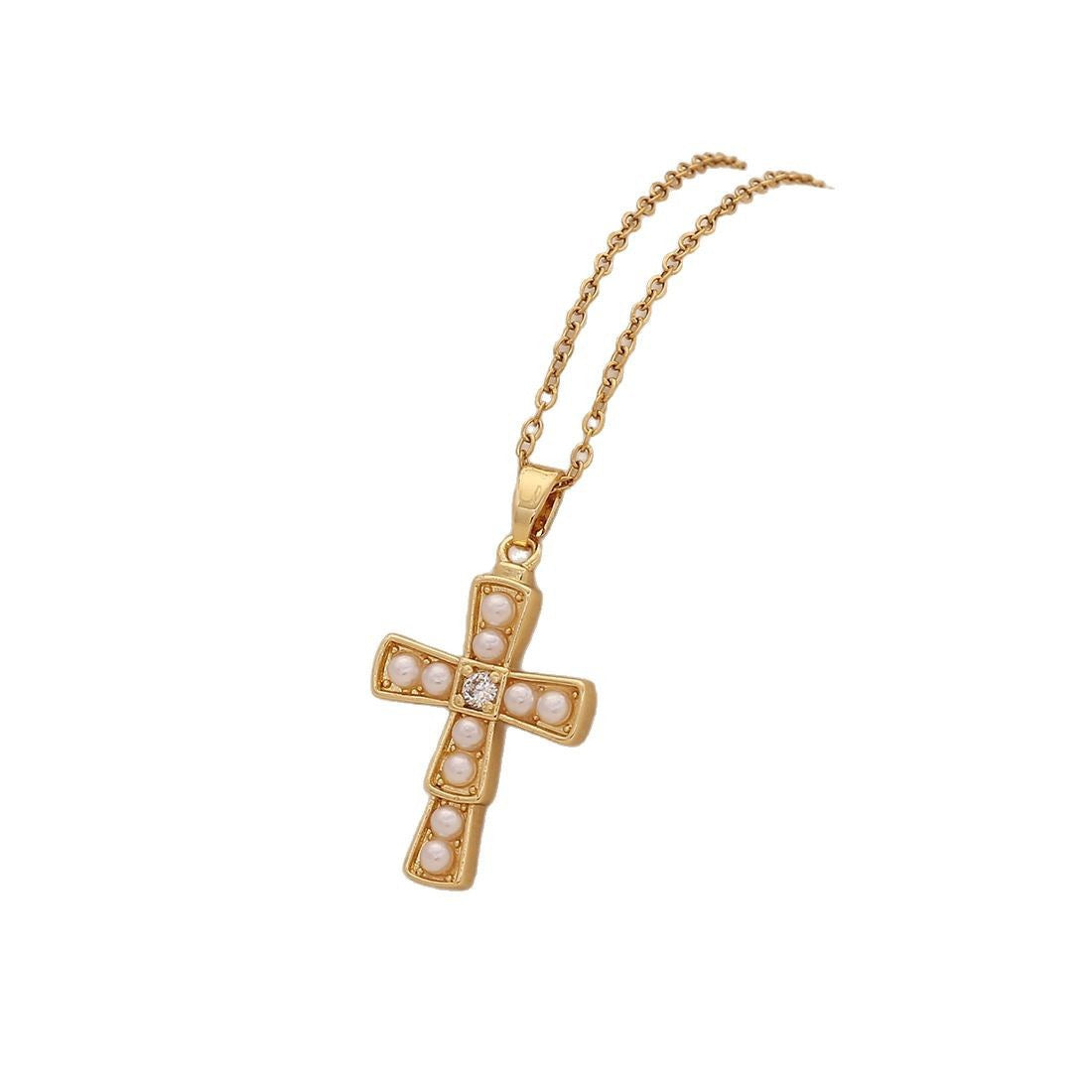 Pearl Cross Stainless Steel Necklace