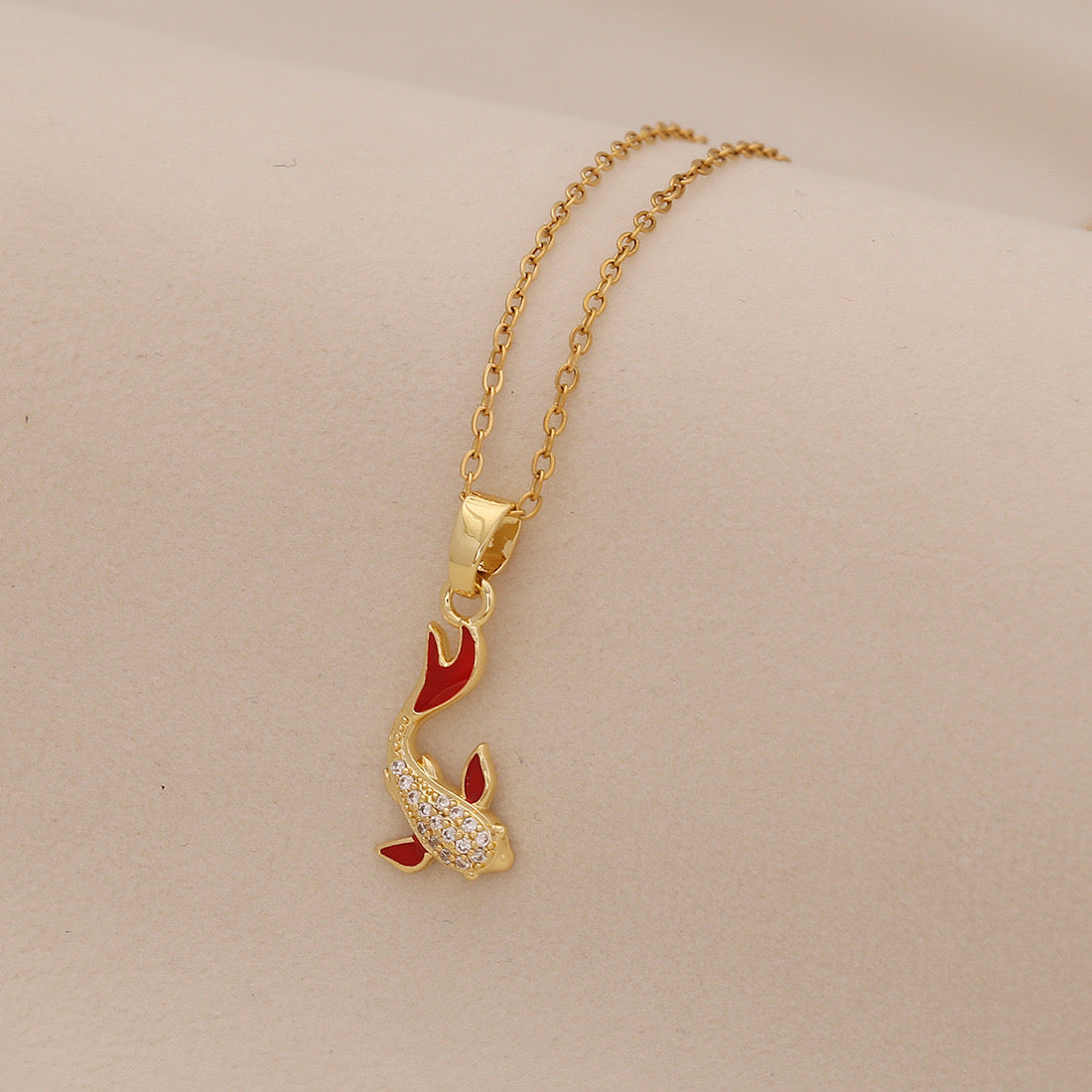 Red Koi Fish Pendant Stainless Steel Necklace