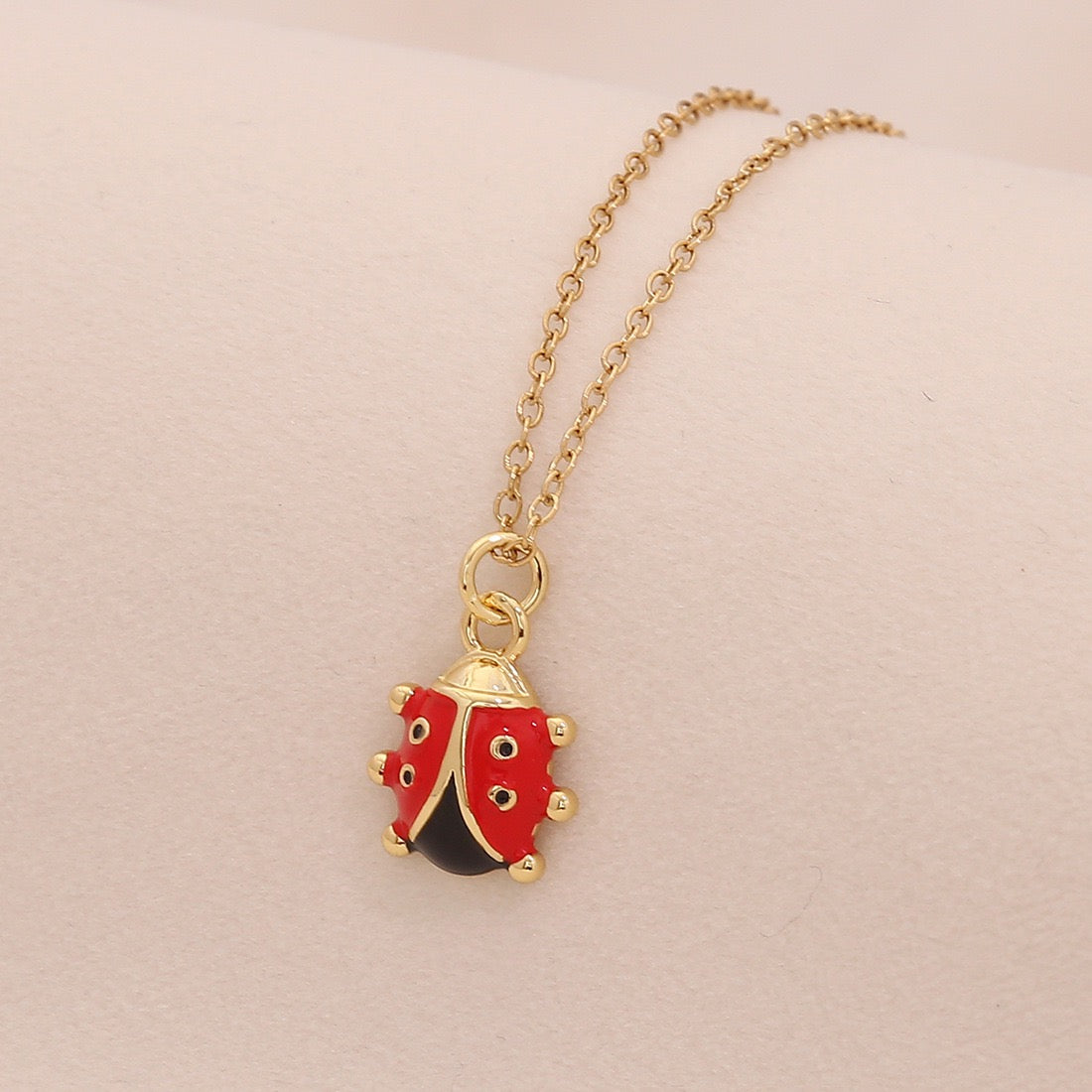 Micro-Pavé Zircon Ladybug Pendant Necklace