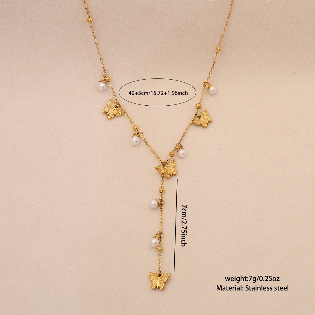 Pearl Flower Butterfly Y Necklace