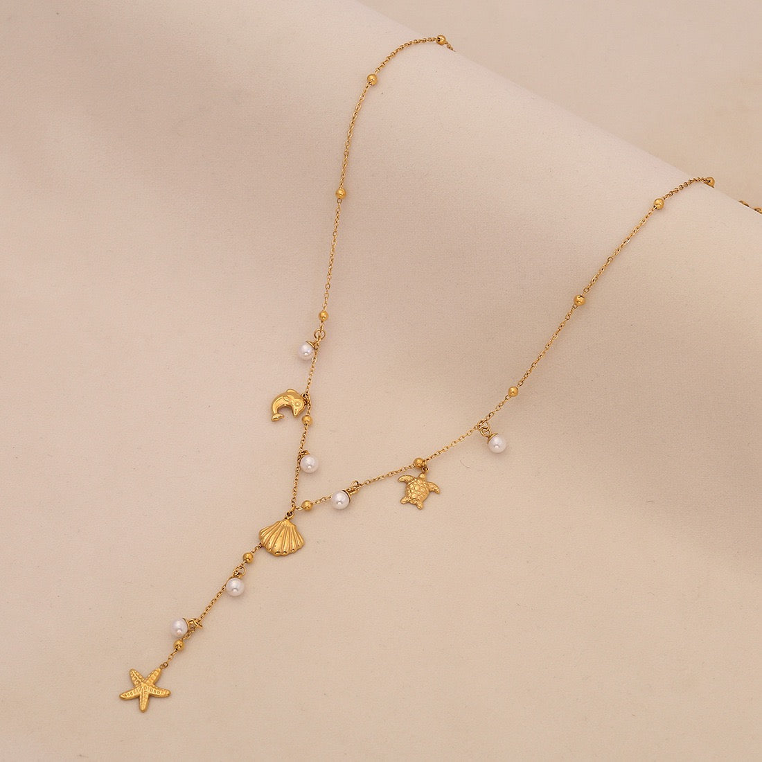 Starfish Shell Pearl Pendant Necklace