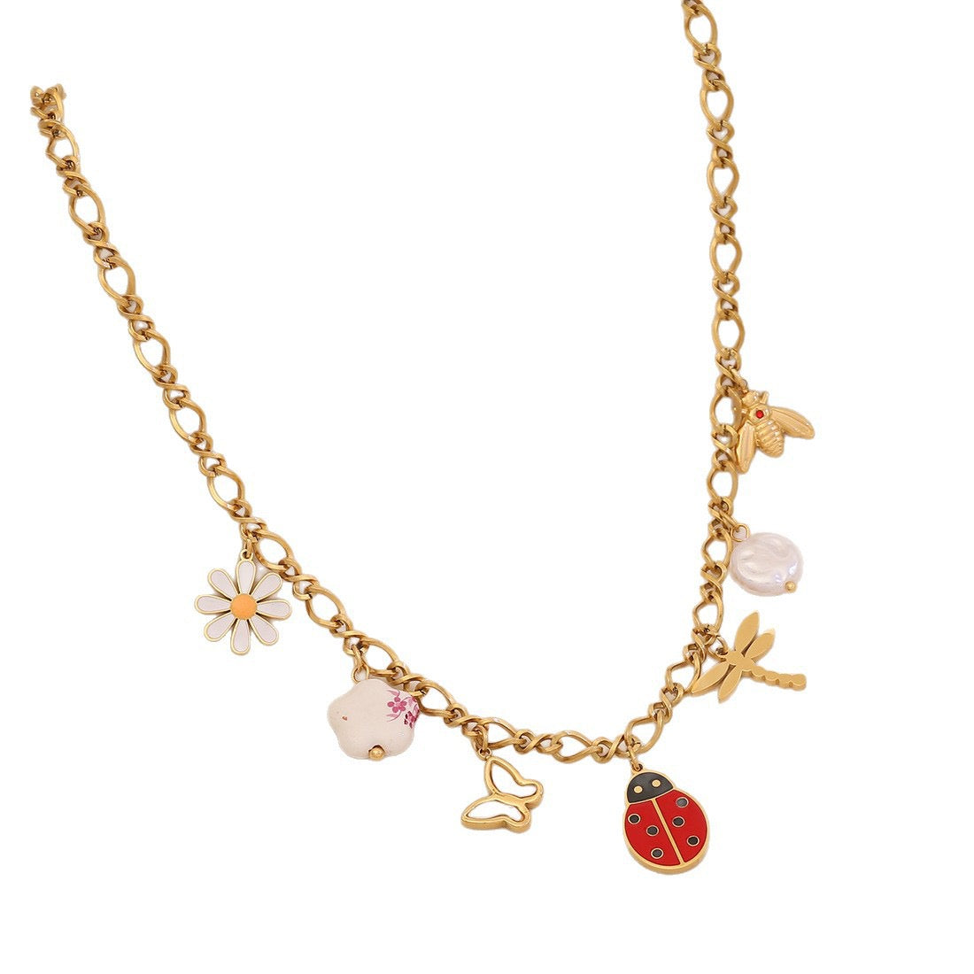 Bee, Butterfly & Daisy Stainless Steel Ladybug Necklace