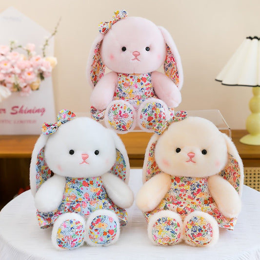 Floral Dress Sleepy Bunny Plush