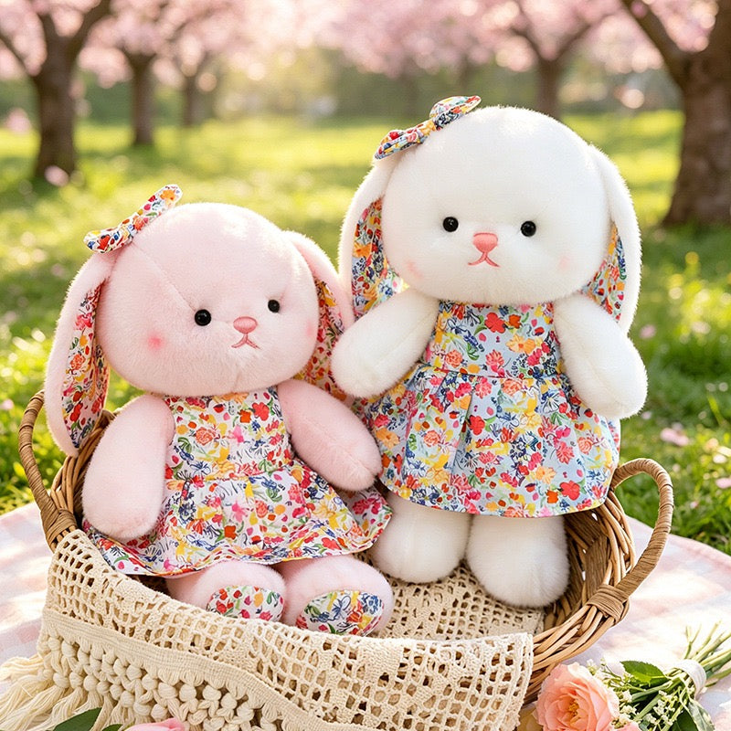 Floral Dress Sleepy Bunny Plush