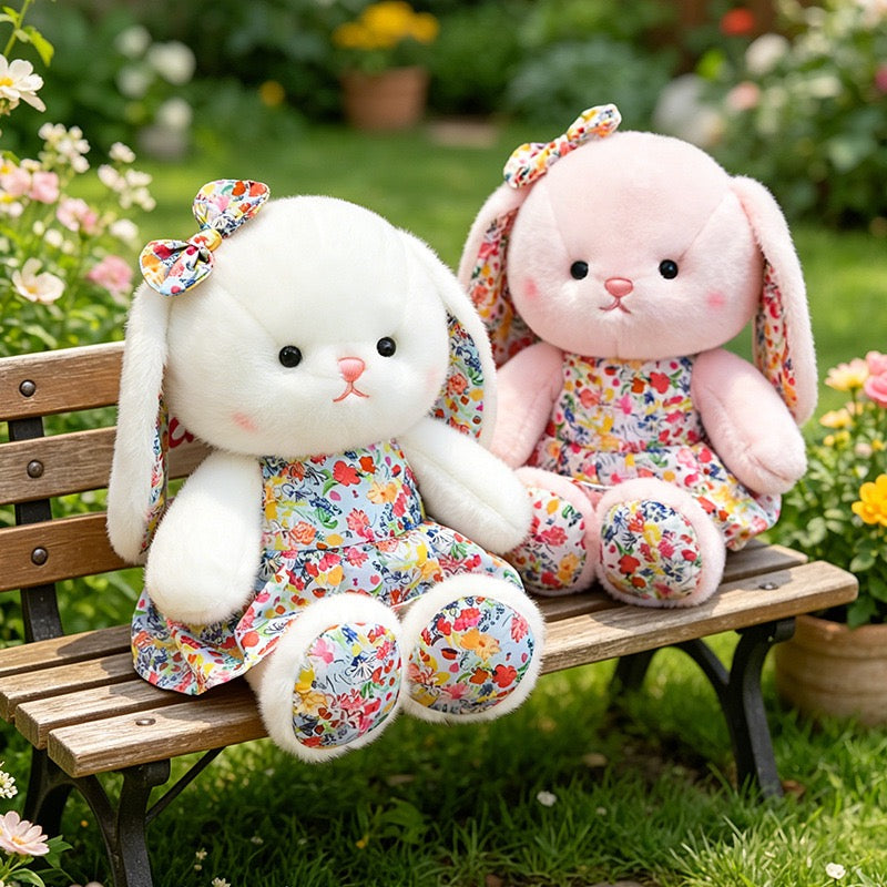 Floral Dress Sleepy Bunny Plush
