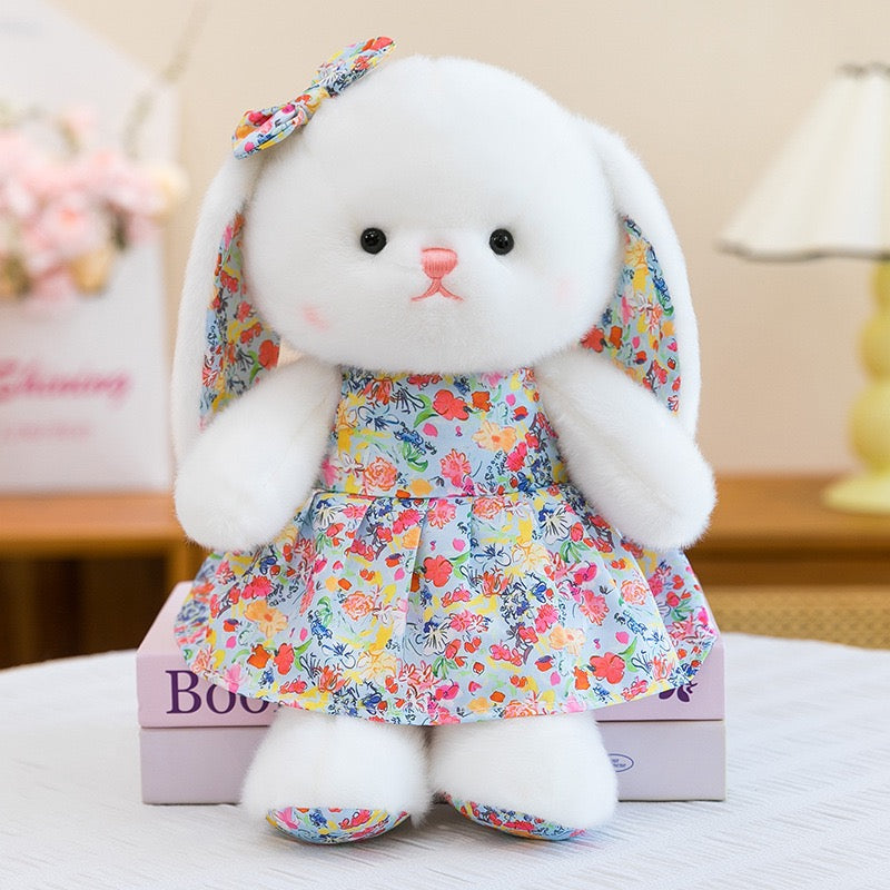 Floral Dress Sleepy Bunny Plush