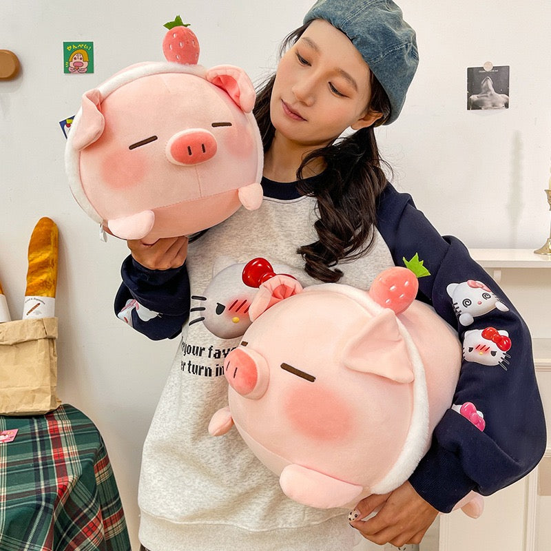 Strawberry Piggy Cuddle Pillow