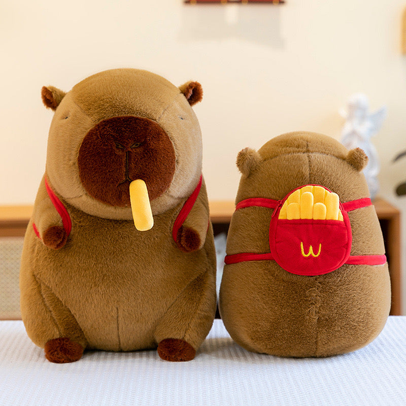 Capybara Plush with Stretchable Fries Backpack