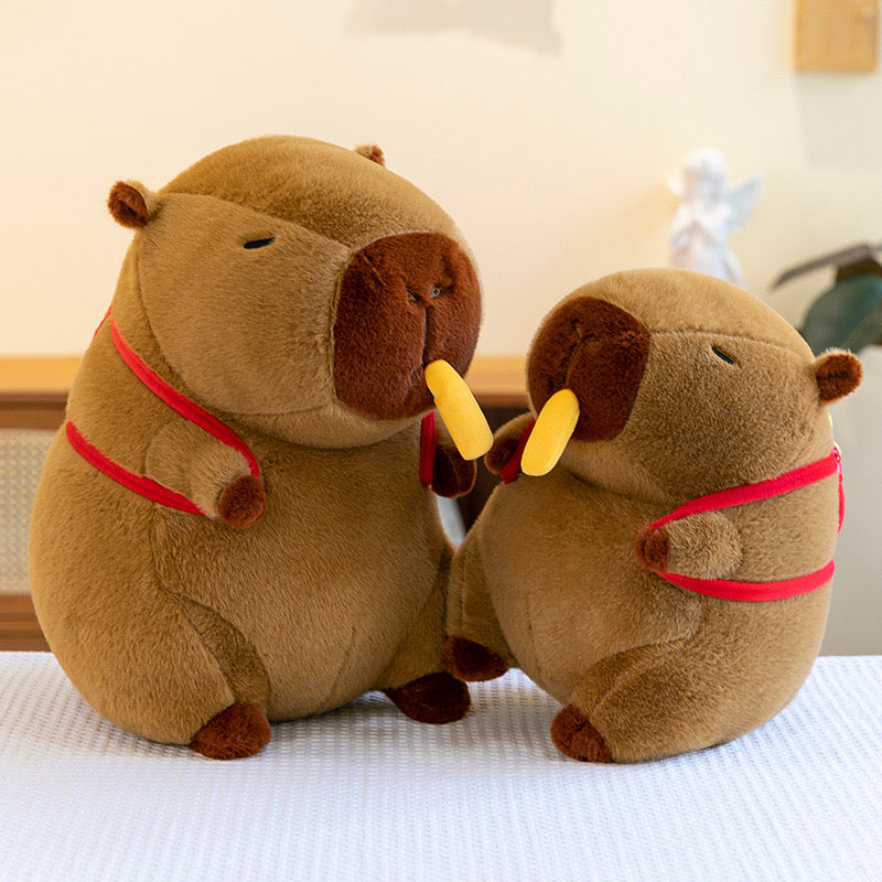 Capybara Plush with Stretchable Fries Backpack