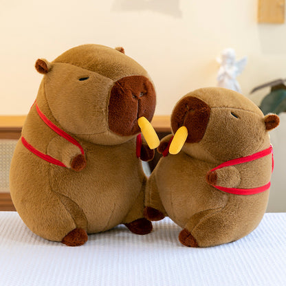 Capybara Plush with Stretchable Fries Backpack