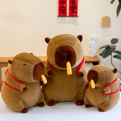 Capybara Plush with Stretchable Fries Backpack