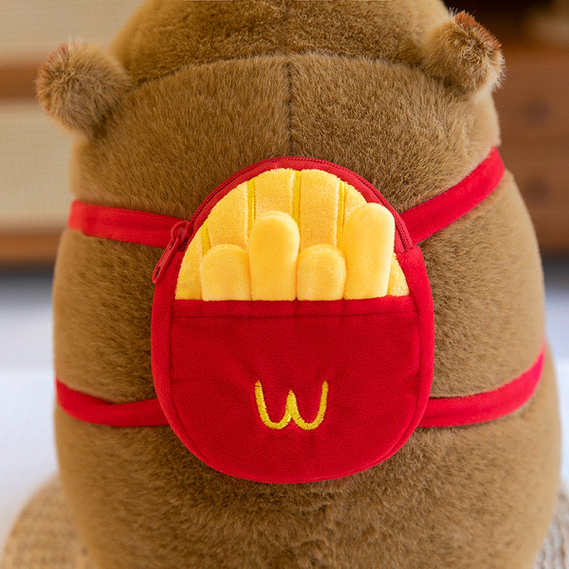 Capybara Plush with Stretchable Fries Backpack