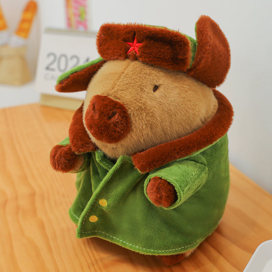 Capybara Plush Toy in Military Coat