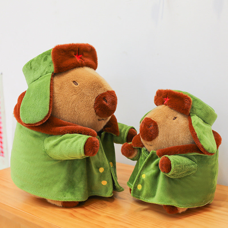Capybara Plush Toy in Military Coat