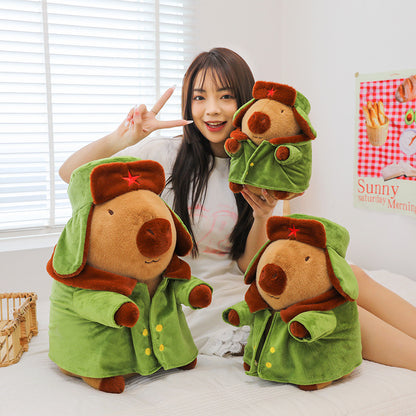 Capybara Plush Toy in Military Coat