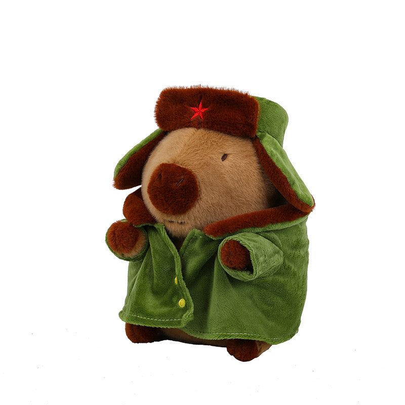 Capybara Plush Toy in Military Coat