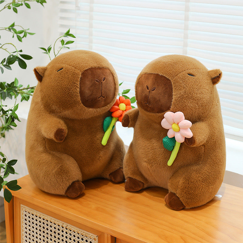 Flower-Hugging Capybara Plush