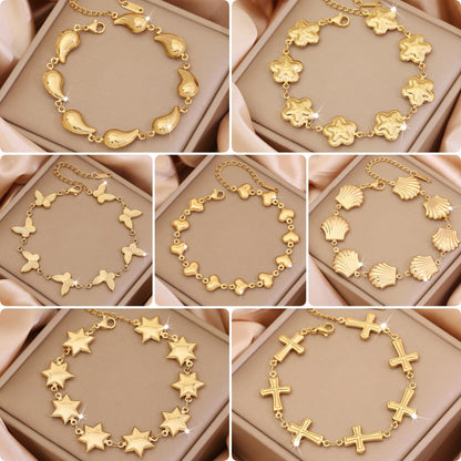 Stainless Steel Heart & Flower Bracelet