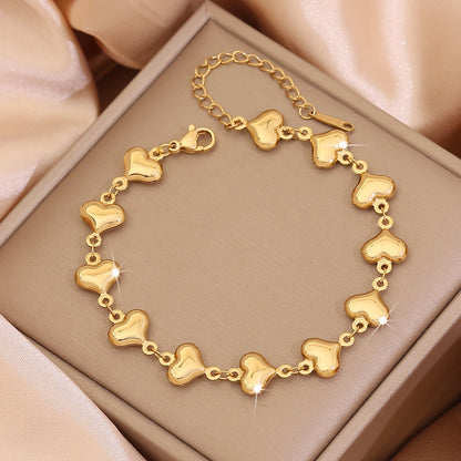 Stainless Steel Heart & Flower Bracelet