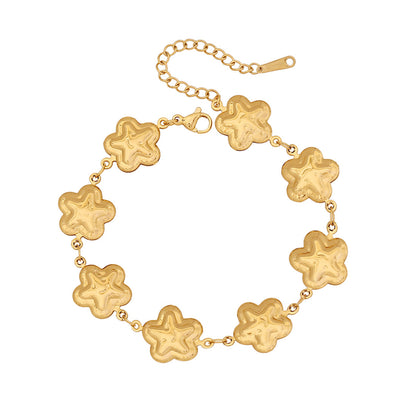 Stainless Steel Heart & Flower Bracelet