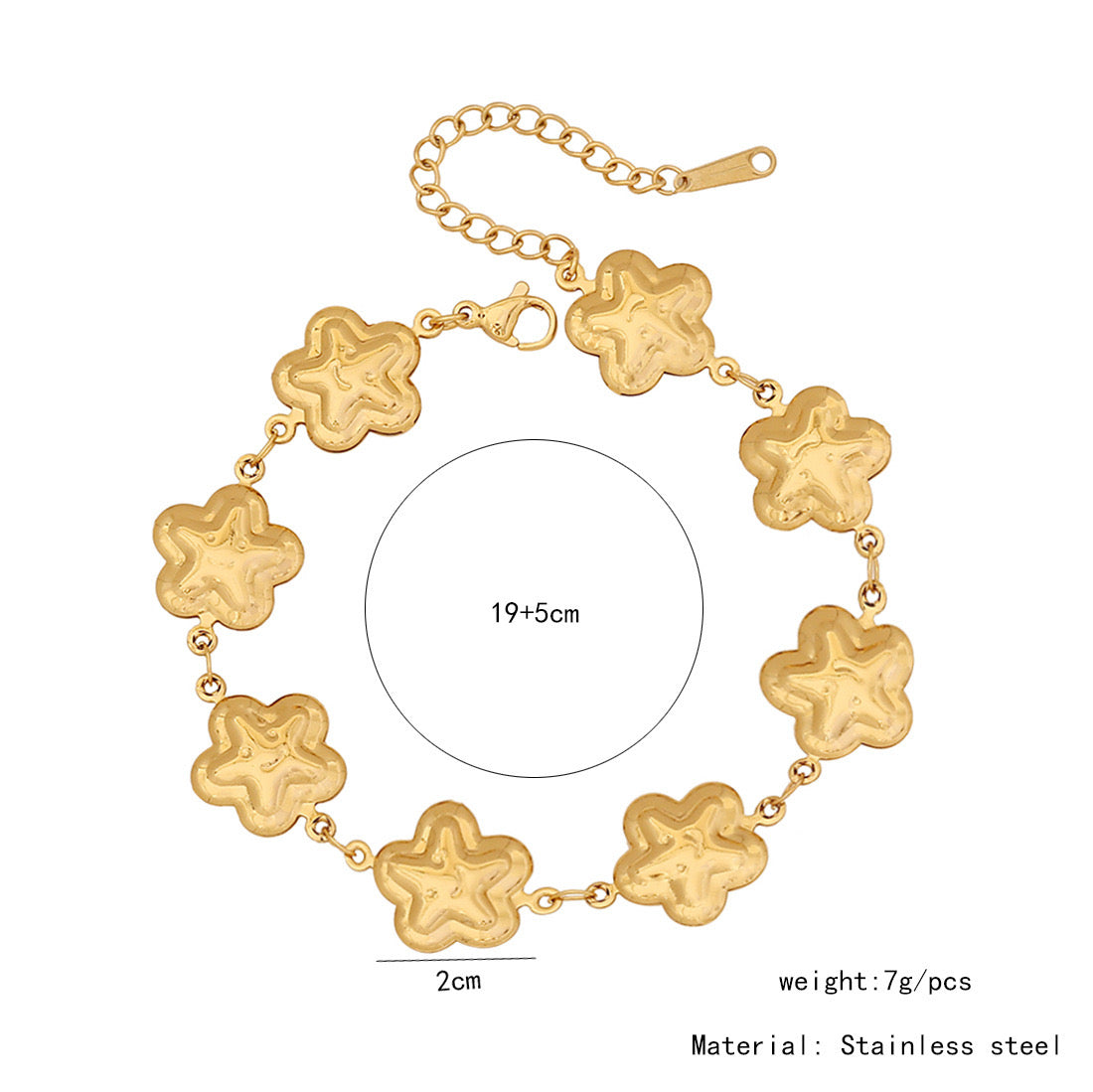 Stainless Steel Heart & Flower Bracelet