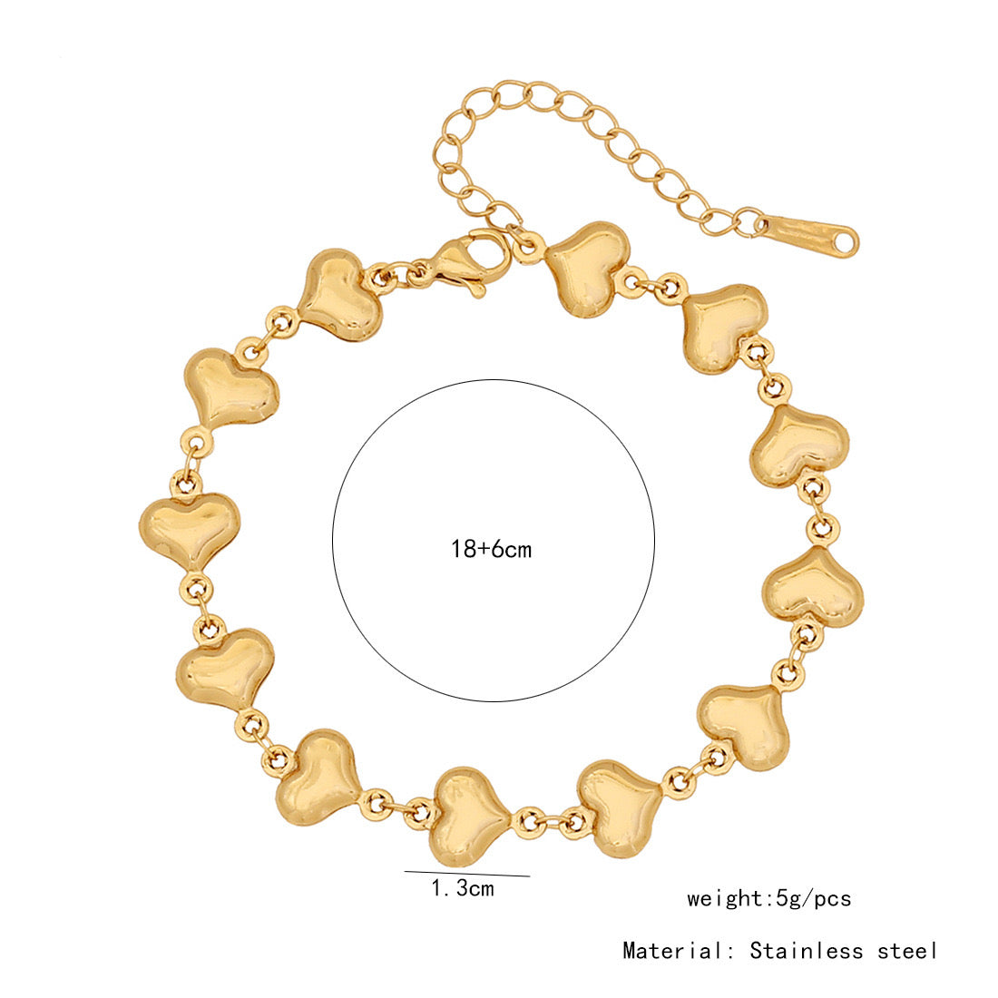 Stainless Steel Heart & Flower Bracelet