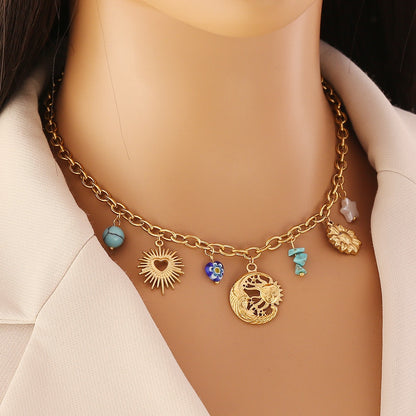 Turquoise Flower Heart Necklace