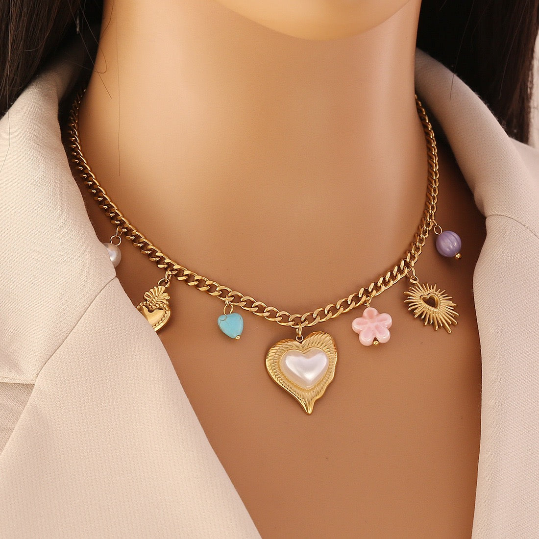 Turquoise Flower Heart Necklace