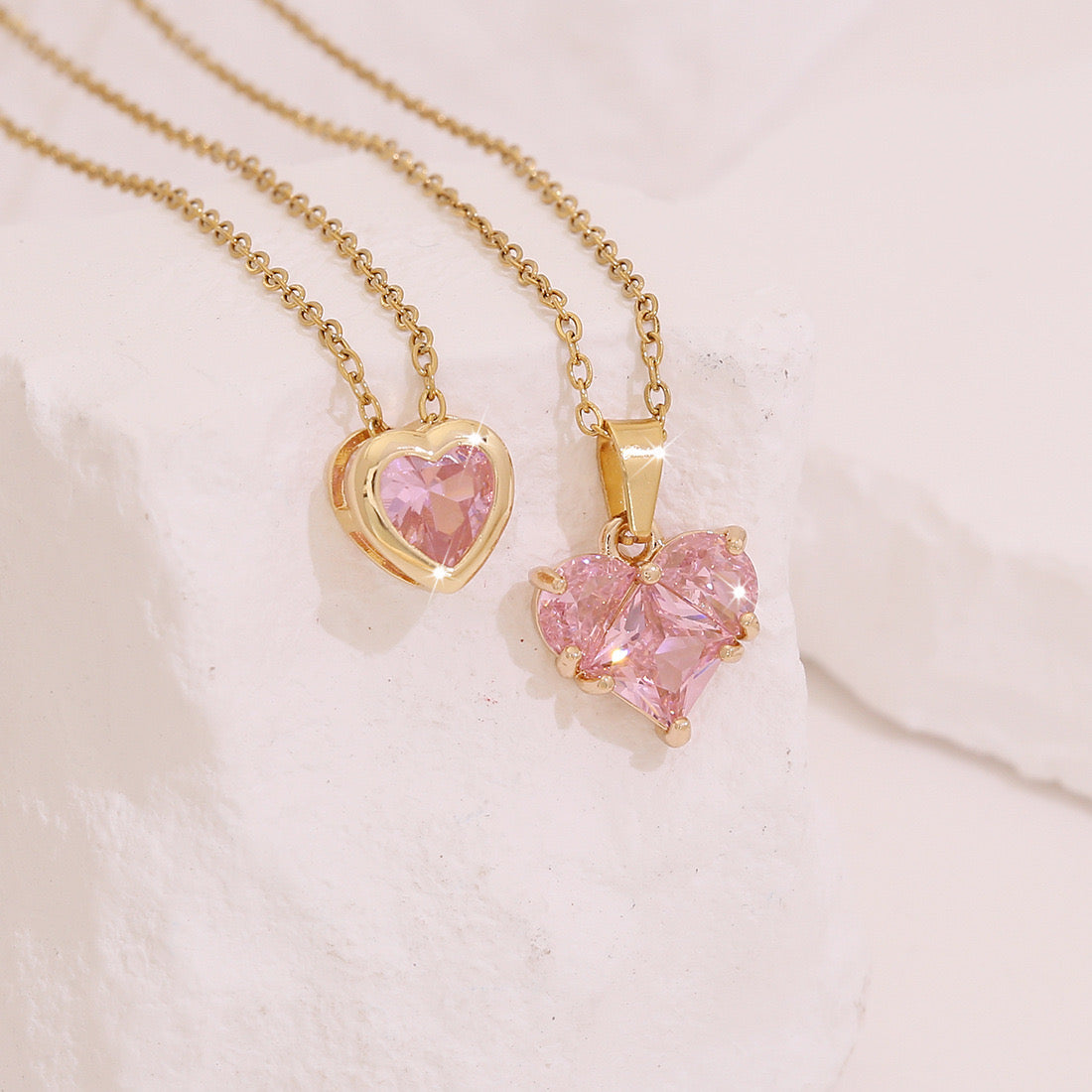 Pink Zircon Heart Pendant Necklaces