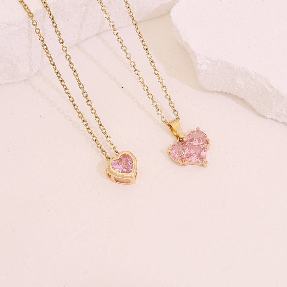 Pink Zircon Heart Pendant Necklaces