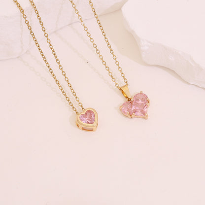 Pink Zircon Heart Pendant Necklaces