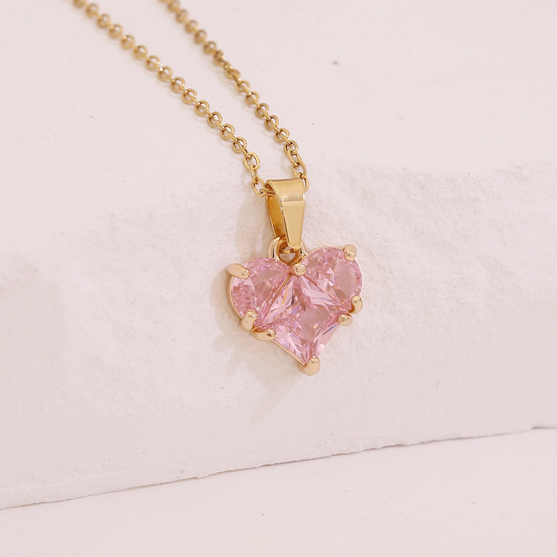 Pink Zircon Heart Pendant Necklaces