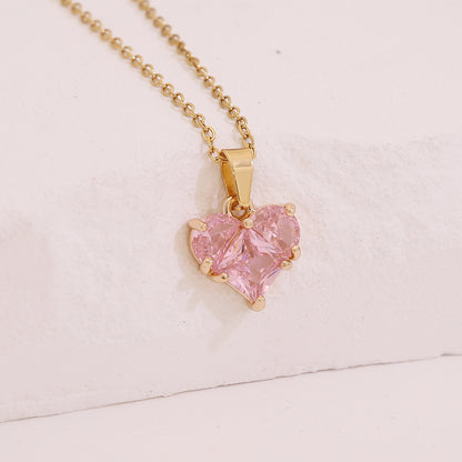 Pink Zircon Heart Pendant Necklaces