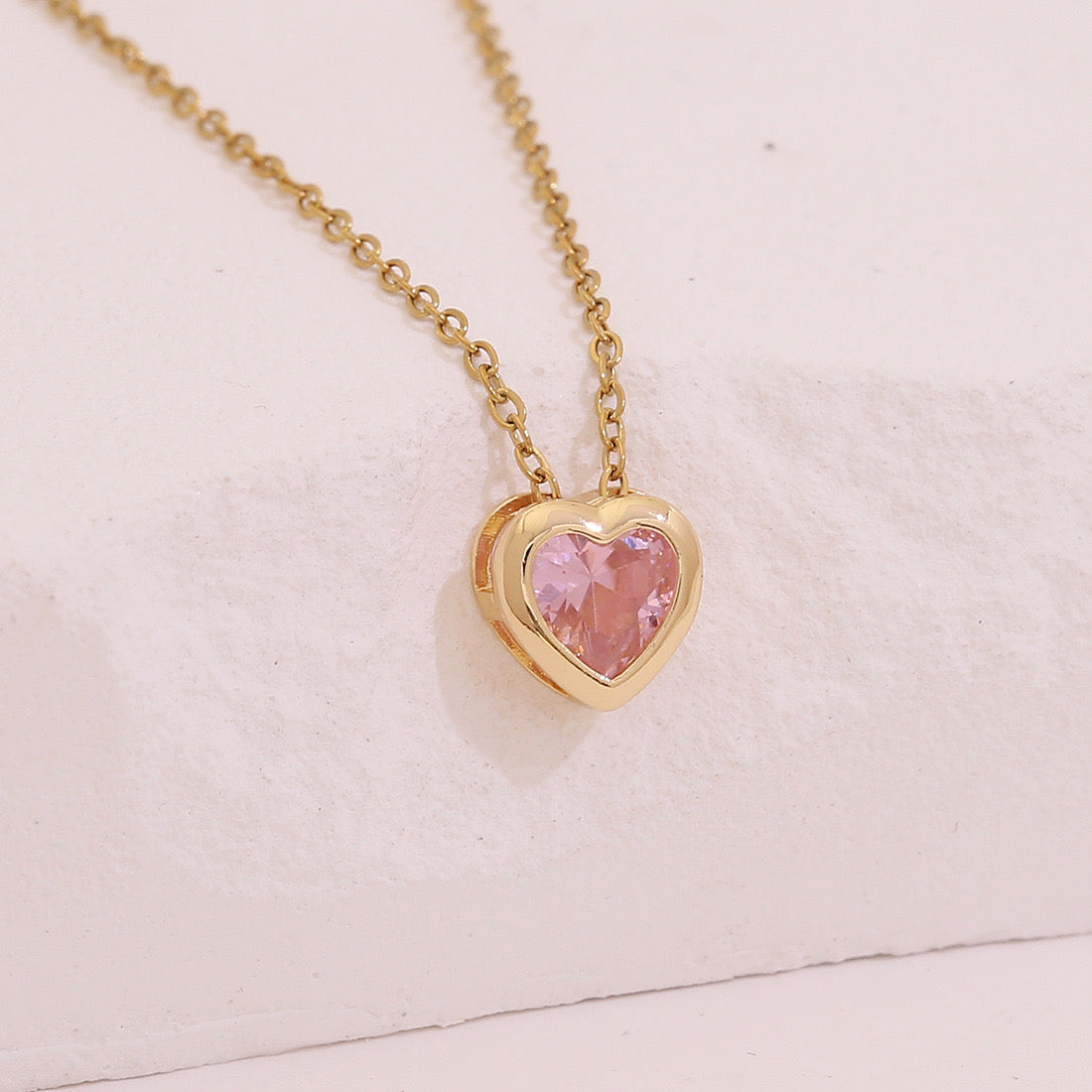 Pink Zircon Heart Pendant Necklaces