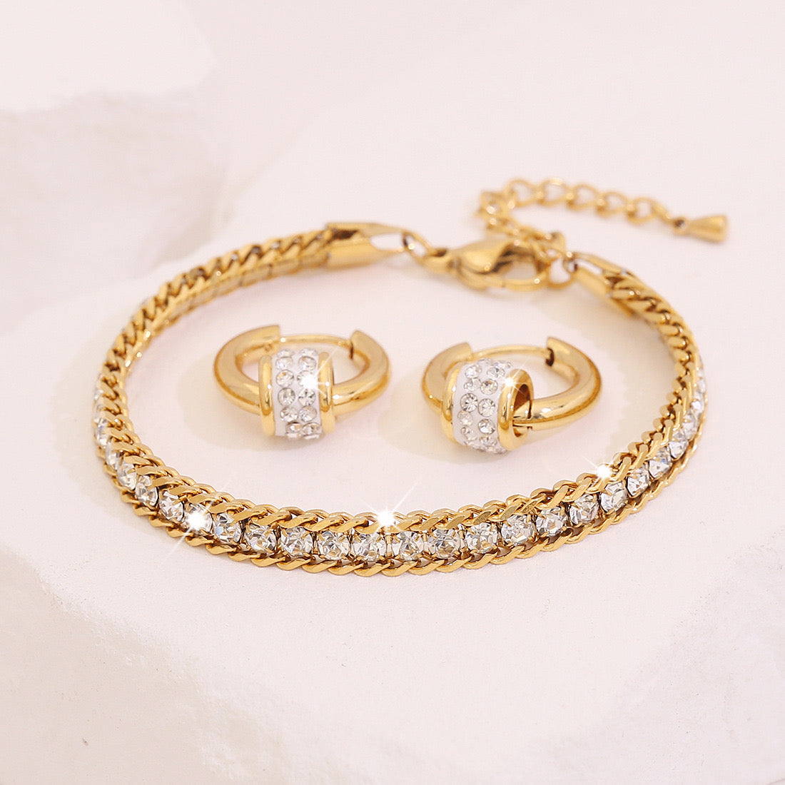 Full Zircon Heart Stainless Steel Bracelet Set