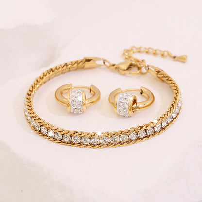 Full Zircon Heart Stainless Steel Bracelet Set