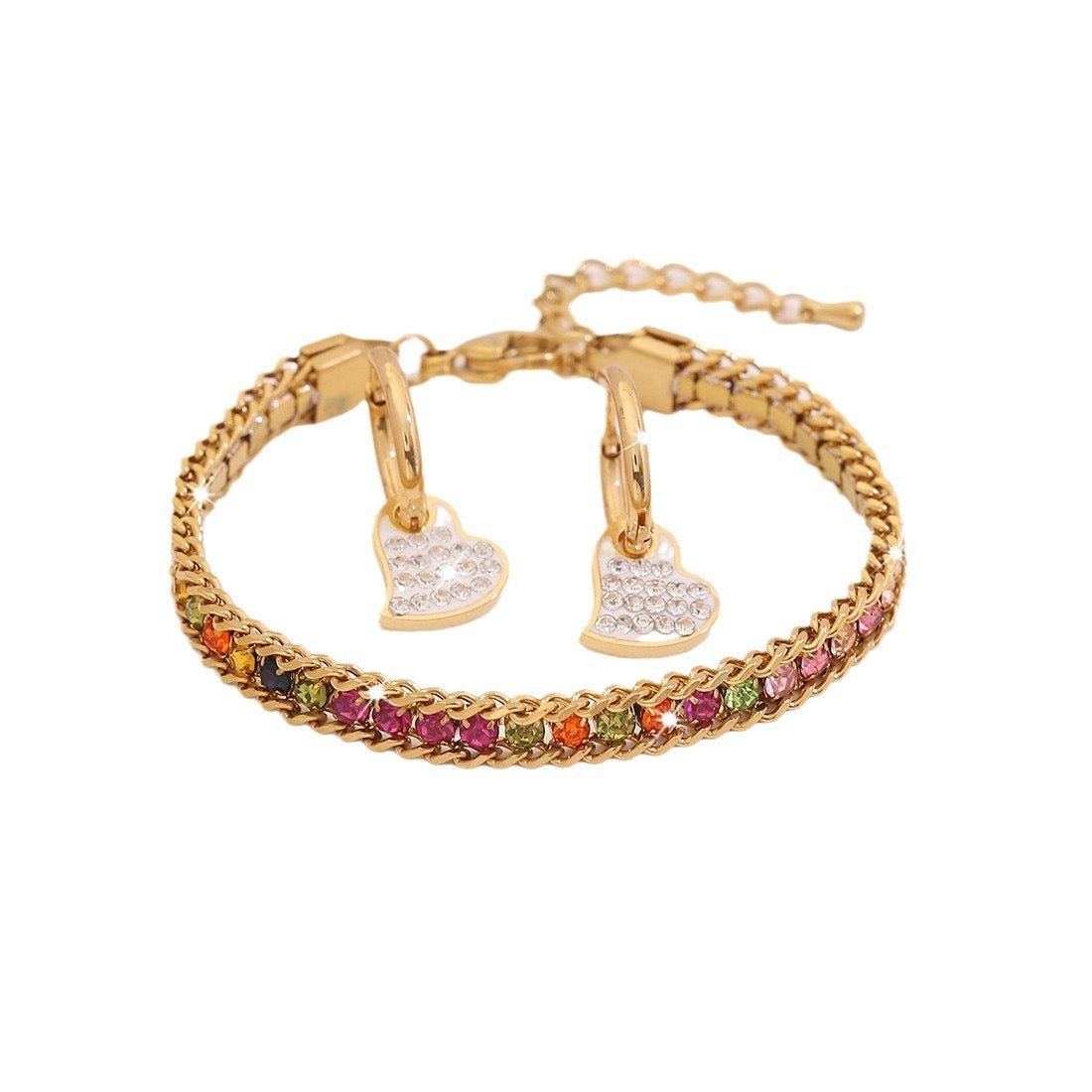 Full Zircon Heart Stainless Steel Bracelet Set