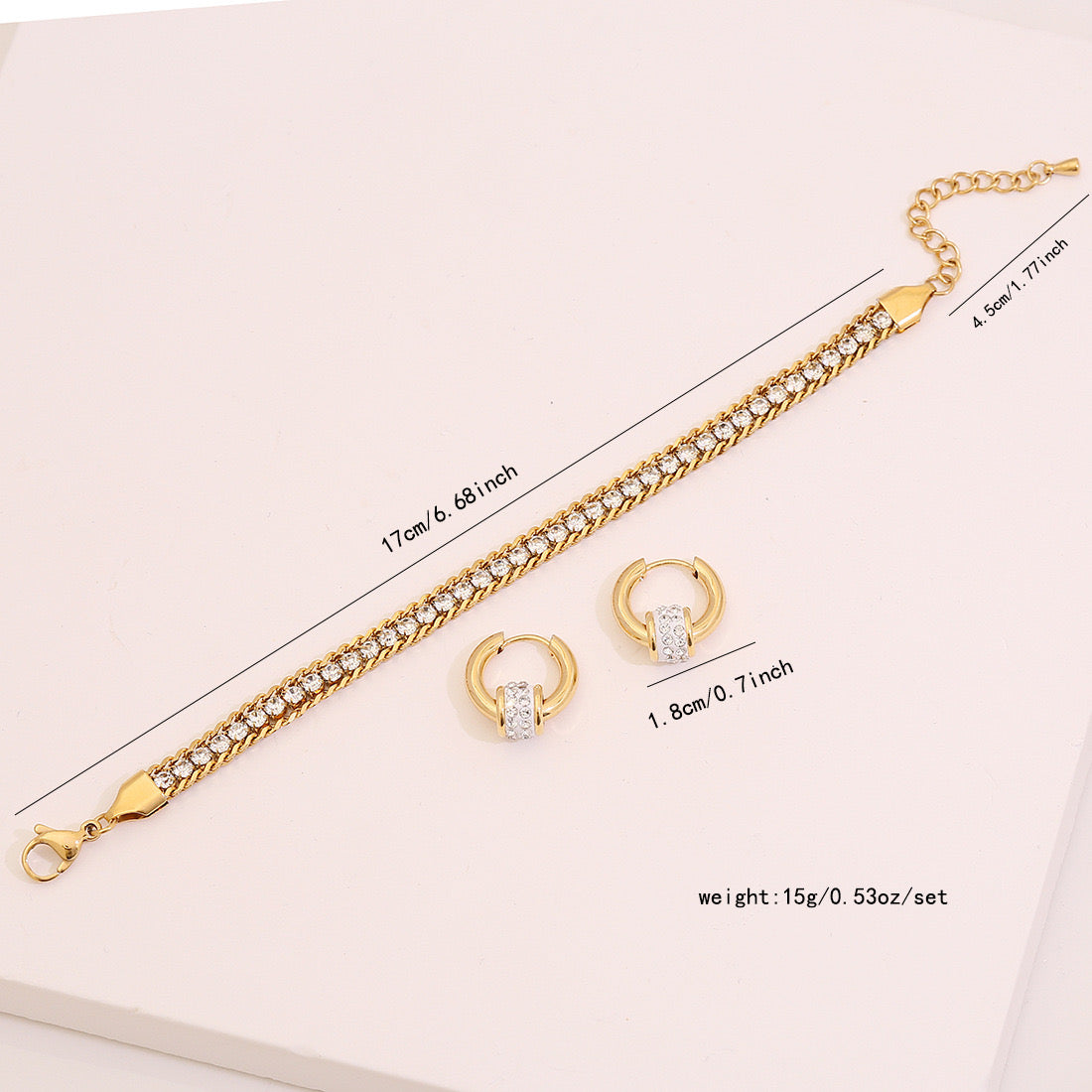 Full Zircon Heart Stainless Steel Bracelet Set