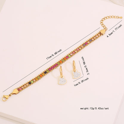 Full Zircon Heart Stainless Steel Bracelet Set