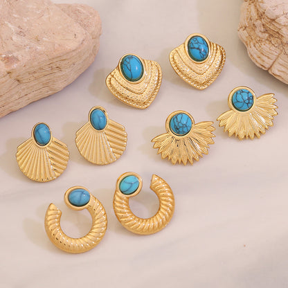 18K Gold Earrings with Turquoise Inlay