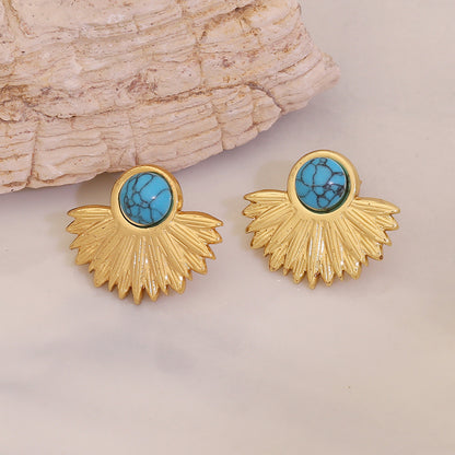 18K Gold Earrings with Turquoise Inlay