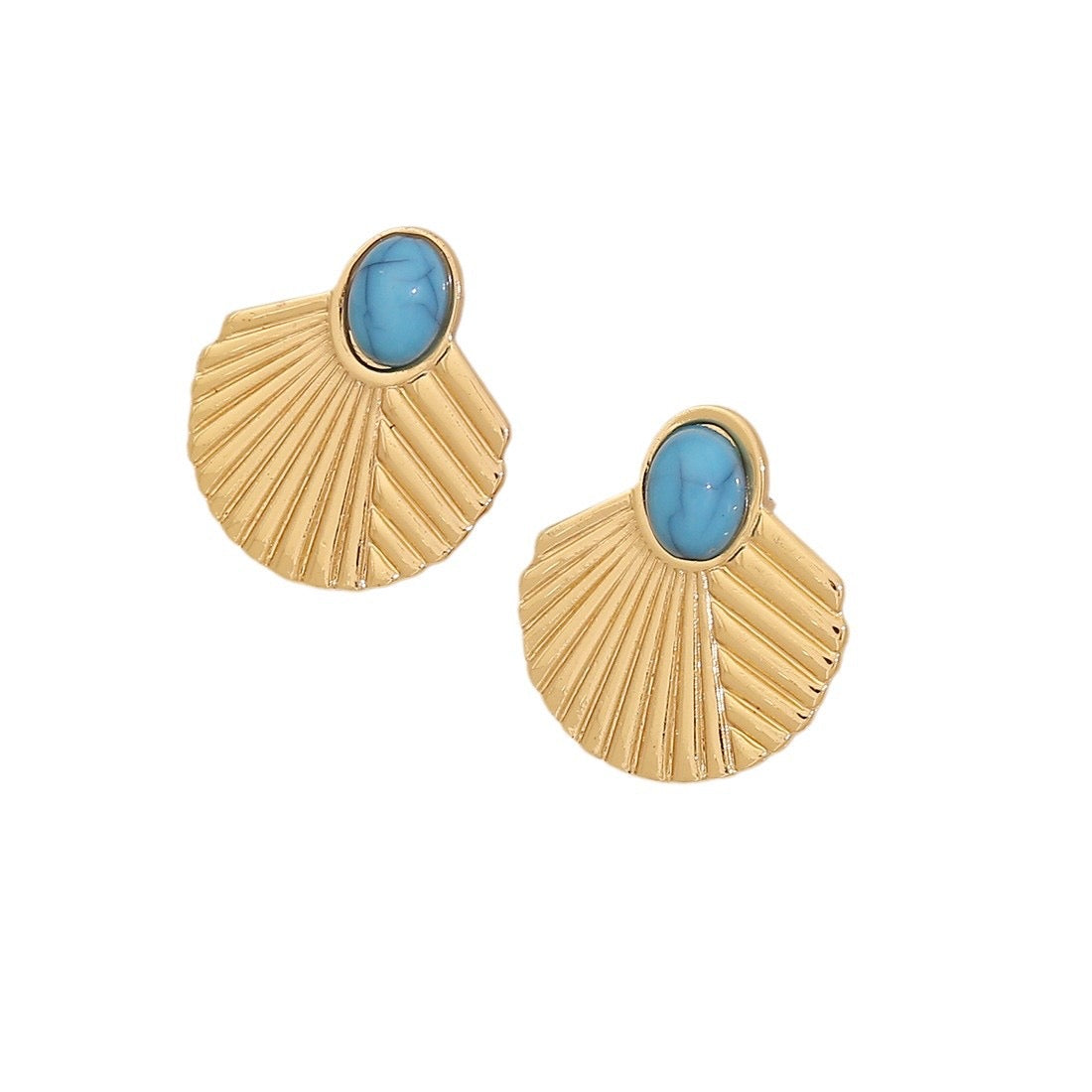 18K Gold Earrings with Turquoise Inlay