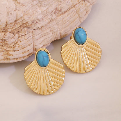 18K Gold Earrings with Turquoise Inlay