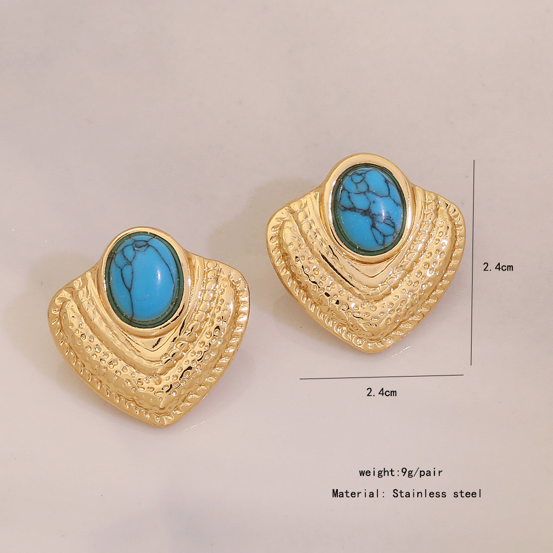 18K Gold Earrings with Turquoise Inlay