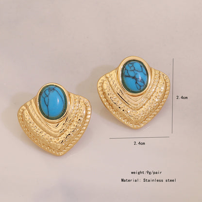 18K Gold Earrings with Turquoise Inlay