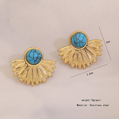 18K Gold Earrings with Turquoise Inlay