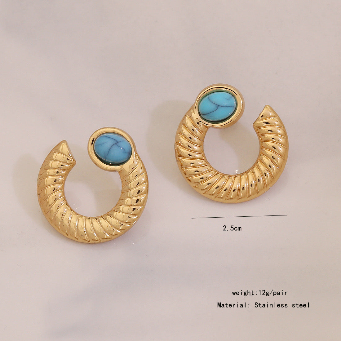 18K Gold Earrings with Turquoise Inlay